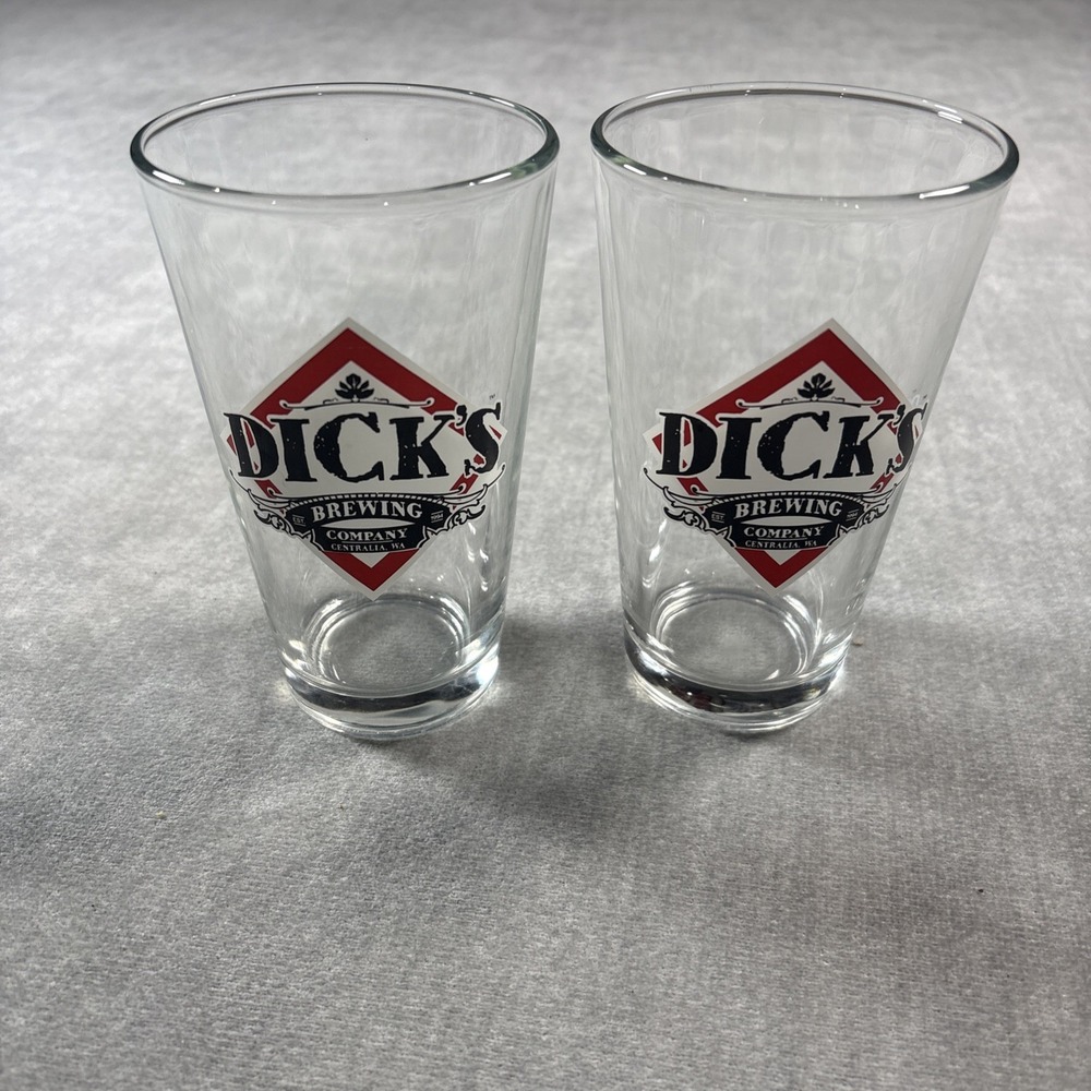 Dick's Brewing Co Beer Glass Set Centralia Washington 2 Piece Vintage Breweriana